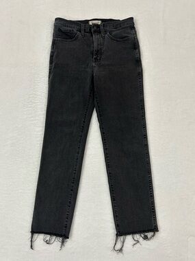Madewell Stovepipe Black Mid Rise Raw Hem Ankle Denim Stretch Jeans Women’s 28